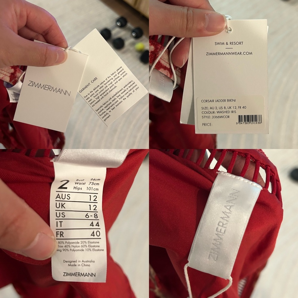 NWT Zimmermann Red Floral Swimsuit Bikini Top and Bottom Set - Size 2; US 6-8 - Picture 12 of 12